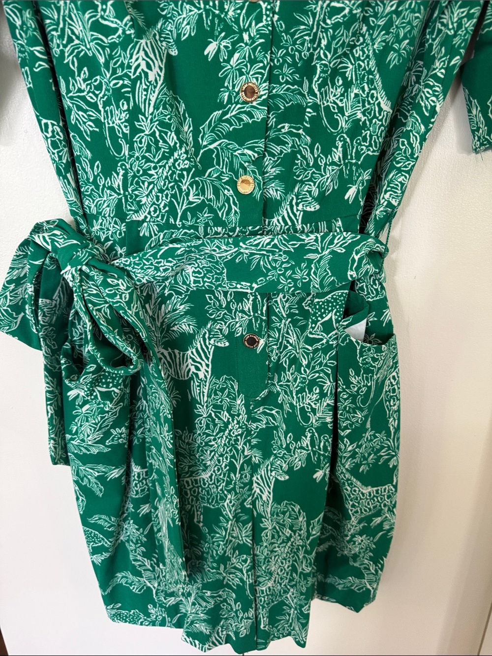 Green Floral Button-Front Romper with Tie Waist by Lilly Pulitzer - Picture 6 of 8